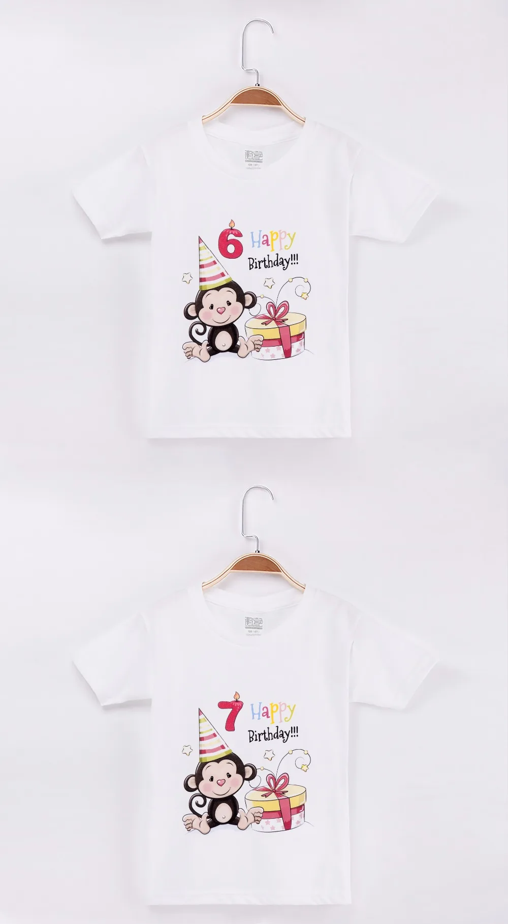 Roupas de Aniversário para Meninos Crianças dos Desenhos Conjunto de Roupas de Bebê 2019 Kawaii Macaco t Shirt 100% Algodão Animados Menina Cobre Crianças Camisas Marca 7 girls brand tops
