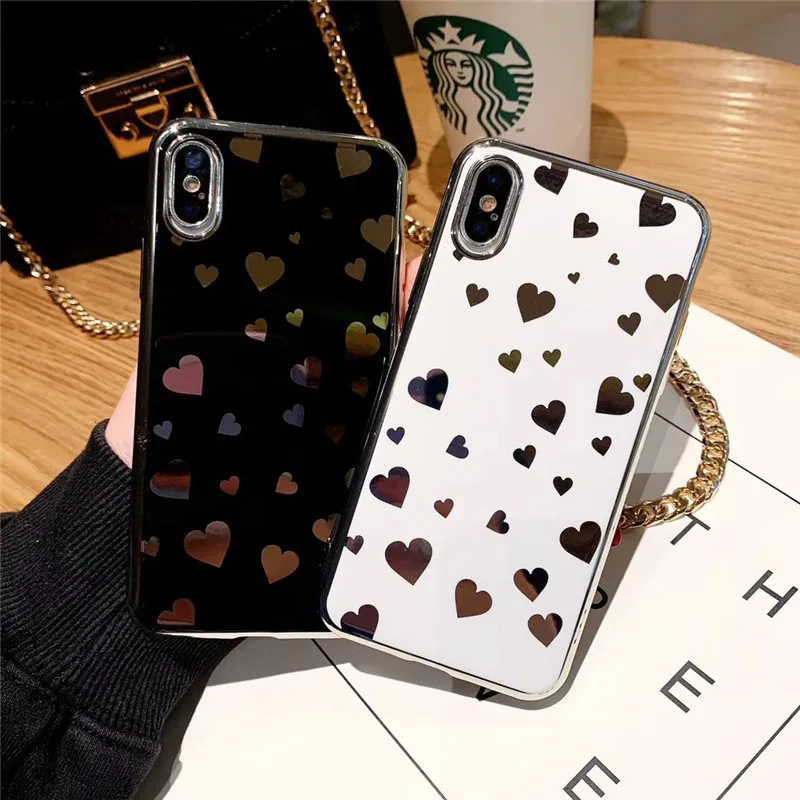 

Lovely Mirror Love Heart Phone Case For iphone X XR XS MAX Case For iphone 6 s 7 8 plus Back Cover Luxury Plating edge Soft Case