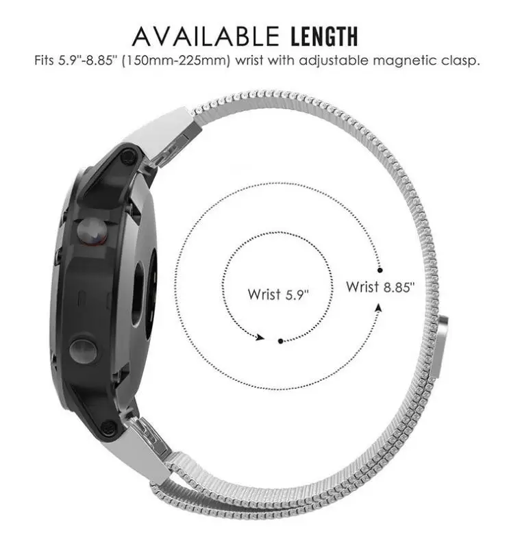 KINGBEIKE Sport Milanese Watchband For Garmin Fenix 5X/3/3HR 26mm Width Strap Garmin Metal Remove Bracelet Quick Fit Wrist Band