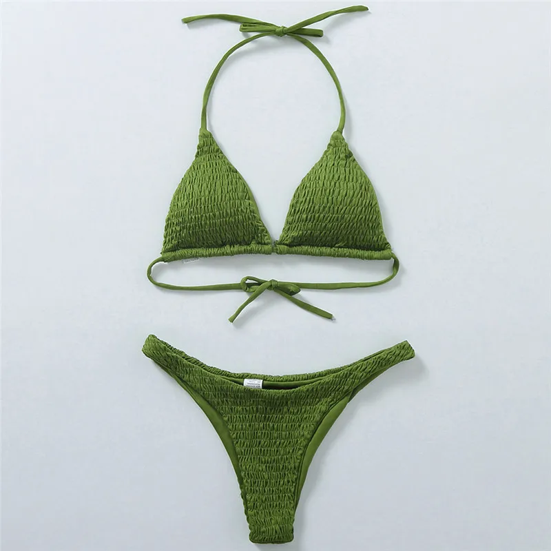Triangle pleated bikini set 01