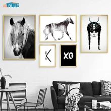 Arte de pared moderno animal nórdico lienzo impreso caballo indio negro y blanco lienzo pintura cuadros de pared para sala de estar decoración del hogar(China)
