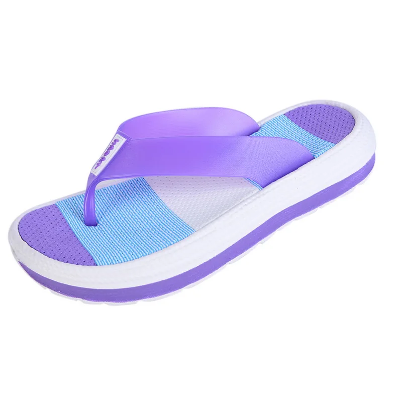 Purple Apputent/; Женские Повседневные тапочки с эффектом торможения; Прочные массажные шлепанцы; пляжные сандалии; женская повседневная обувь; тапочки в полоску - Цвет: Purple
