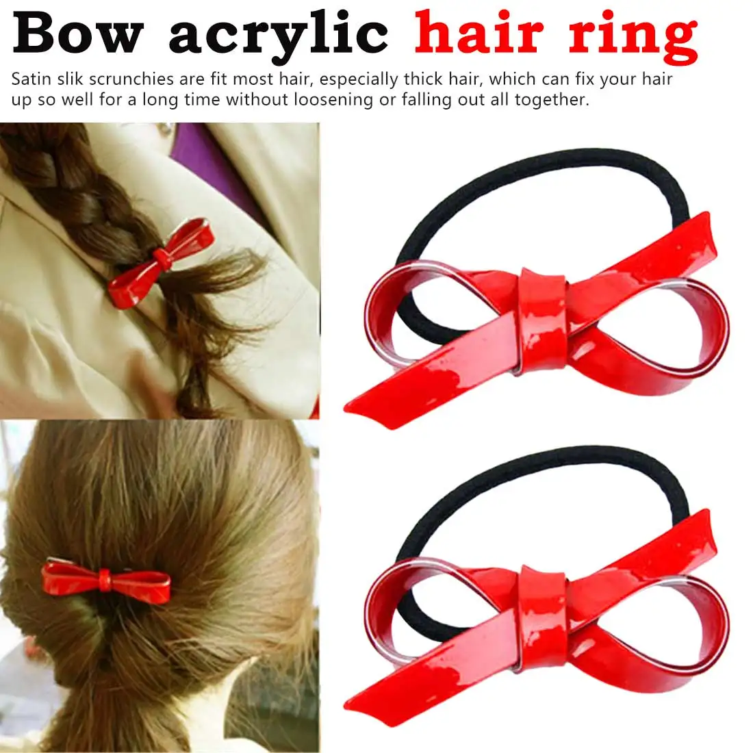 

Cute Girls Smooth Acrylic Vibrant Red Bow knot Elastic Hair Bands For Women Hair Accessories Head wear Bow Ties Ponytail Holder