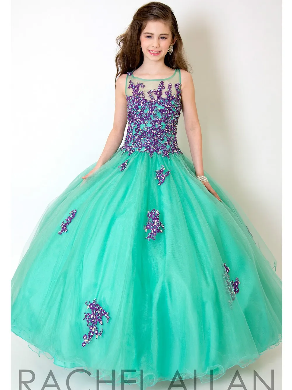 Teal Turquoise Rhinestone Lace Flower Girl Dresses 2016 First Communion