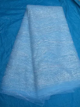 

Newest Cyndi-1010165 african tulle mesh fabric sparkly glued glitter sequins lace fabric for party dress