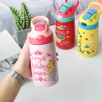 

400ml Children Thermos Cup Vacuum Flask Kids Straw Cup Stainless Steel Cartoon Student Belly Water Cup Insulated Water Bottle