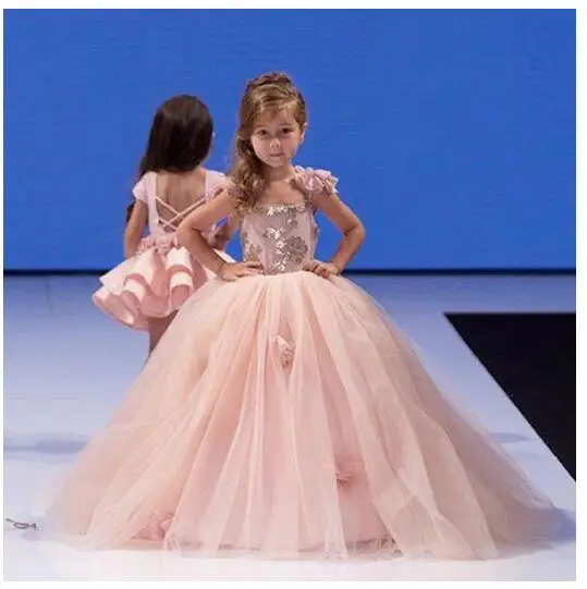 

Girls Formal Dress 2017 Flower Girls Princess Dresses Kids Lace Floor Length Sequins Party Ball Gown Children's Wedding Dress