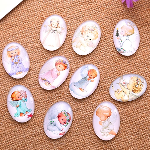 

30x40mm Random Mixed Little Angel Child Oval Glass Cabochon Flatback Photo Base Tray Blank DIY Making Accessories 5pcs K04772