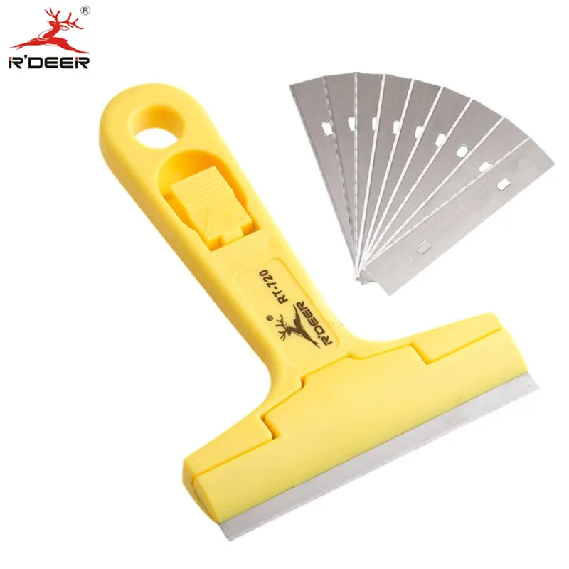 Beste RDEER Draagbare Schoonmaken Schop Mes Met 10 stks SK5 Blade Voor Glas Vloertegels Schraper Cleaning Hand Tool