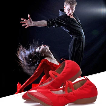 

New Soft Bottom Canvas Breathable Dancing Shoes Moden Women Black Red Mid-Heel Square Dance Shoes Ballroom Latin Dance Shoes