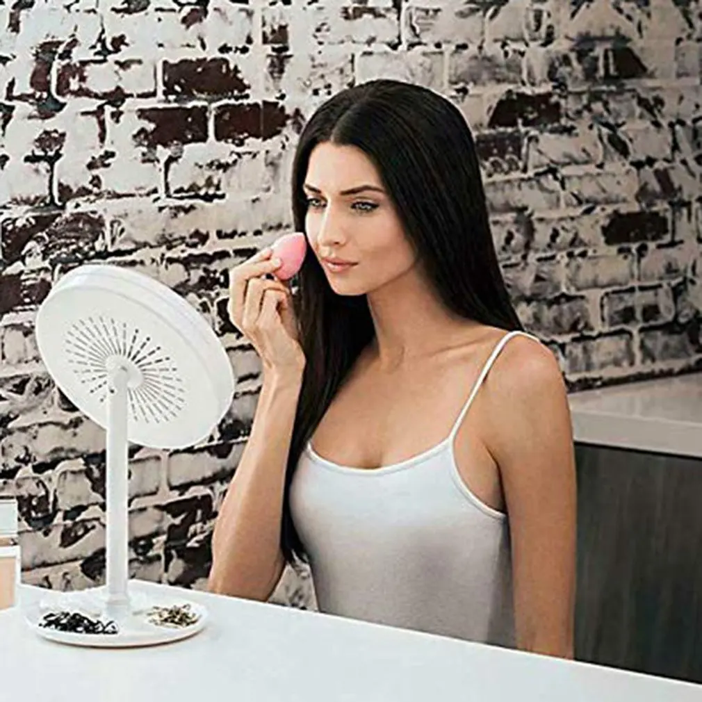 Three-In-One Fan Led Lamp Desktop Sweat-Free Makeup Beauty Breeze Mirror Lighted Mirror With Fan 5X Mag