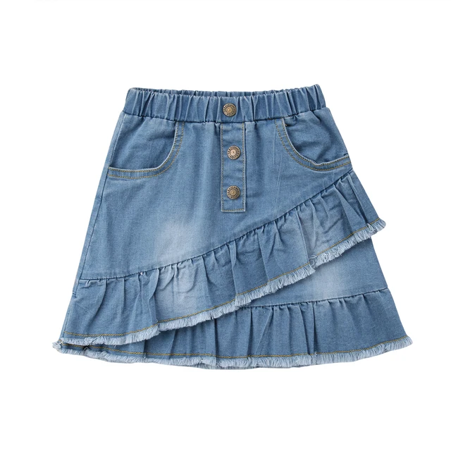 Fashion Toddler Kids Girls Skirts Summer Blue Denim Mini Tassel High