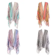 Women Sweet Candy Color Summer Bikini Cover Up Rainbow Colorful Geometric Graphic Pattern Kimono Cardigan Semi-Sheer Scarf Shawl Women Sweet Candy Color Summer Bikini Cover Up Rainbow Colorful Geometric Graphic Pattern Kimono Cardigan Semi-Sheer Scarf Shawl