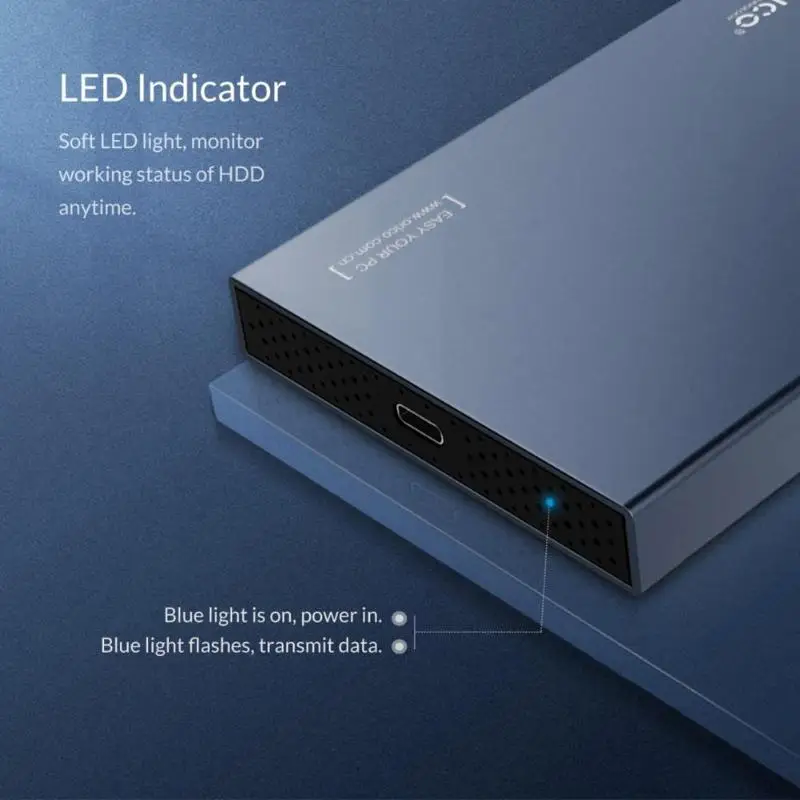 ORICO HDD Case Type C 10Gbps External Hard Disk Drive 2.5 inch SATA to USB 3.1 Gen2 SSD Enclosure Box 4TB Capacity
