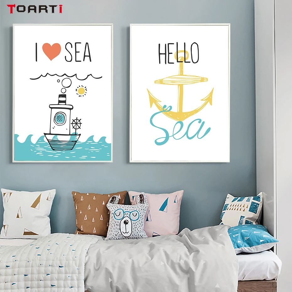 Cartoon Anchor Ship Wall Art Painting  (1)