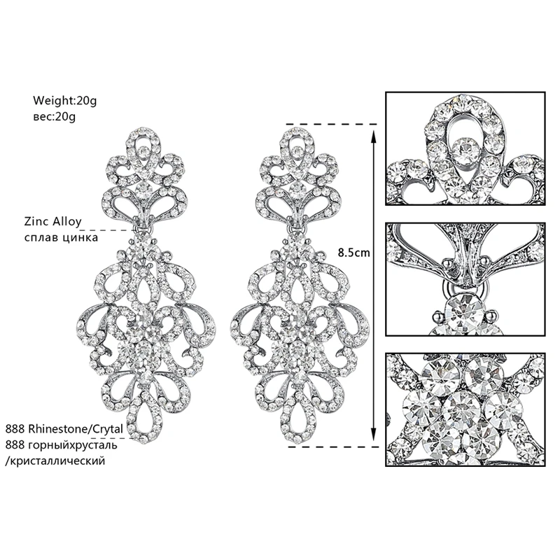 Mecresh серебряный цвет кристалл клип на серьги женские аксессуары цветок невесты висячие серьги Свадебные ювелирные изделия EH177