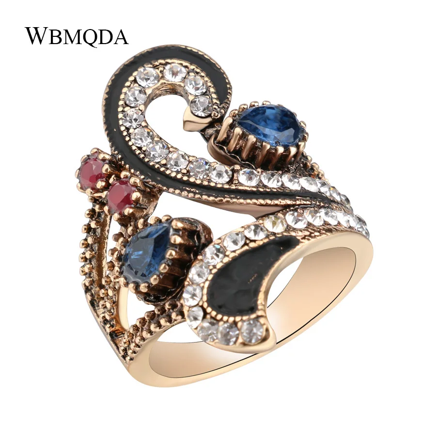 

Hot Vintage Antique Gold Crown Rings For Women Accessories Turkish Jewelry Trendy Fashion Colorful Resin Crystal Ring 2018