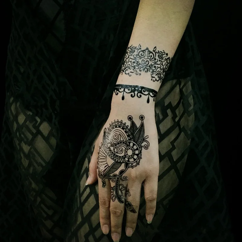Buy 50 Pieces Black Henna Lace Tattoo Stickers,Flower