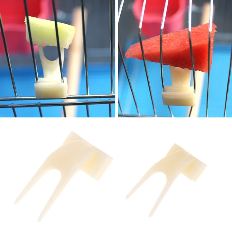 

2Pcs Birds Parrots Fruit Fork Pet Supplies Plastic Food Holder Feeding On Cage