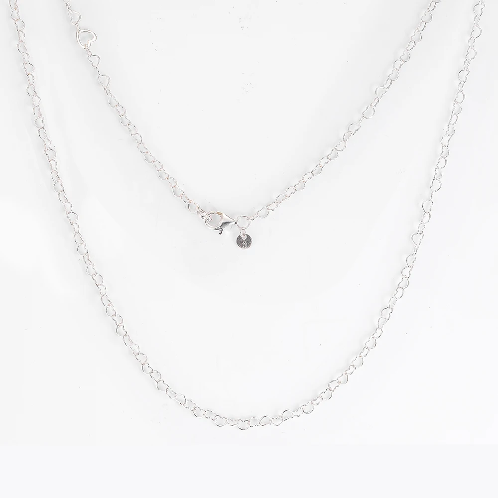 

Pandulaso Spring Heaert Chain Joined Hearts Necklace Fashion Female Necklace sterling silver jewelry Women DIY Necklace