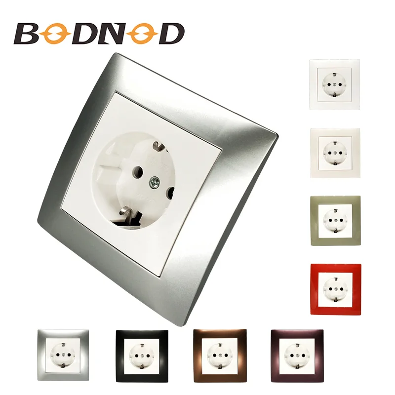 

Wall socket singel Socket withearth with sliver color frame European standard DIY Socket 16A 250V Decorative