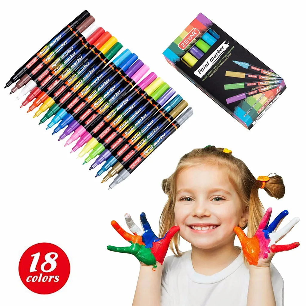 Premium Acrylic Paint Pen Extra Fine Point Nylon Head 18 Colors DIY Cloth Graffiti Tools Kid Creative Imagination Paintbrush