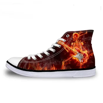 

Customized Men's Vulcanize Shoes Male Brand Design Cool Flame Skull Printed Man Sneaker Shoes Boys Spring High Top Canvas Shoes