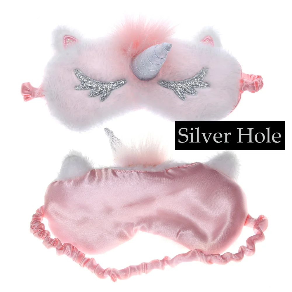 1PC Unicorn Cute Sleeping Mask Eye Shade Cover Patch for Girl Kid Teen Blindfold Travel Makeup Eye Care Tools Night Accessories - Цвет: Серебристый