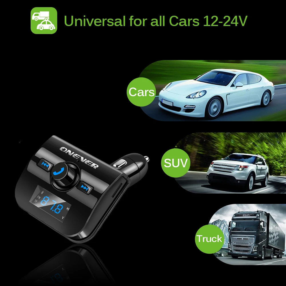 Onever Автомобильный MP3-плеер, Bluetooth, fm-передатчик, беспроводной аудио модулятор, автомобильный комплект с поддержкой USB Flash SD/TF Drive FLAC
