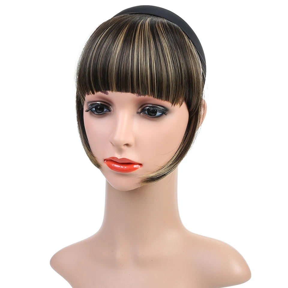 

WTB Short Straight Clip Blunt Bangs Hairband for Women Heat Resistant Synthetic Hair Accessories Brown Fake Hair Extensions