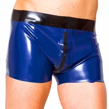 Сексуальный мужской металлик синий латекс шорты молния спереди резиновая черная Талия