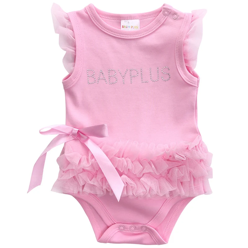 Newborn Baby Girls Clothes Cotton Letter Babyplus Sleeveless Lace