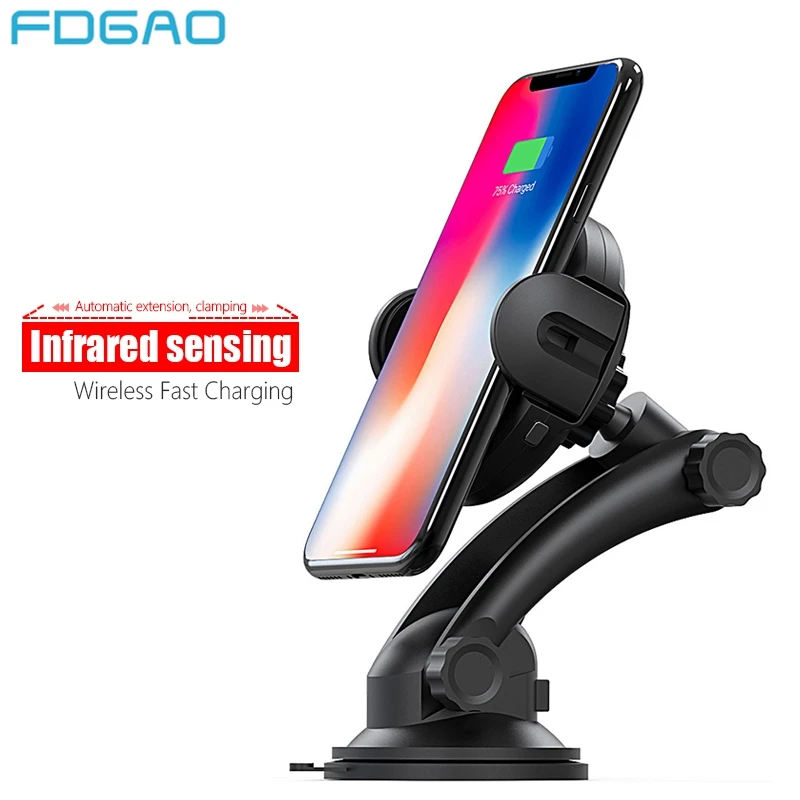 FDGAO 15W Qi Fast Wireless Car Charger Automatic Mount Air Vent Phone Holder Bracket for iPhone 11 Pro XS XR X 8 Samsung S10 S9