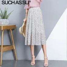 Новая шифоновая юбка с принтом женская одежда весна лето белая плиссированная юбка с высокой талией эластичная один размер узкая юбка средней длины
