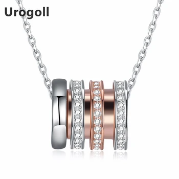 

Genuine 925 Sterling Silver Round Pendant Necklaces For Women AAA Clear Zircon Rose Gold Color Fine Jewelry Trendy Party Jewelry