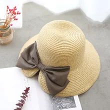 Соломенная Панама женская летняя пляжная с широкими полями с бантом Солнцезащитная уличная дорожная шляпа FH99