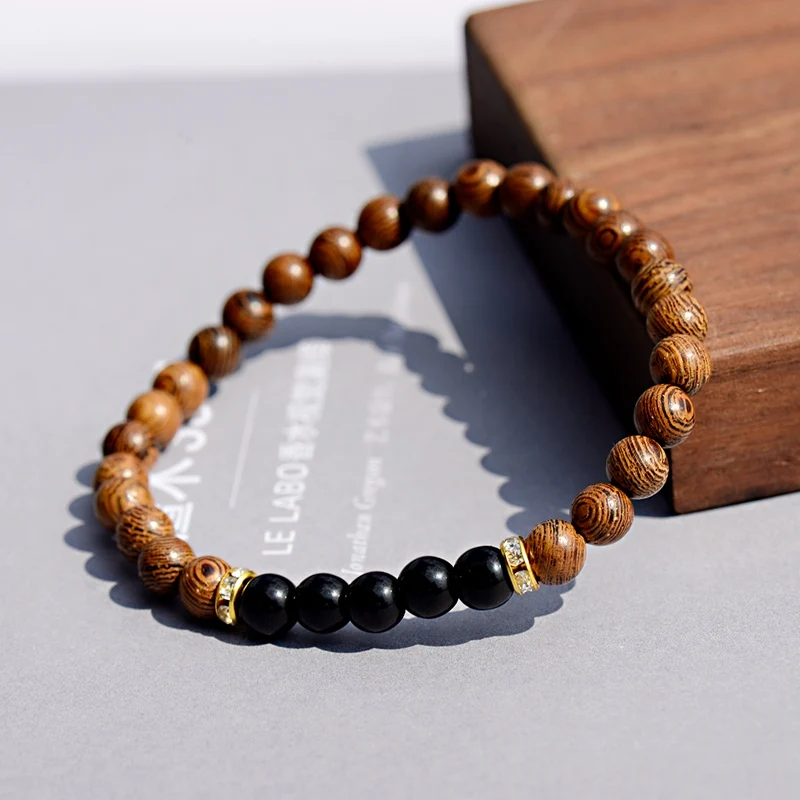 6MM Mode Ethnische Holz Amazon Matt Bead Armband Frauen Charme 2019 Gebet Klassische Onyx Stein Elastische Armband Männer Schmuck