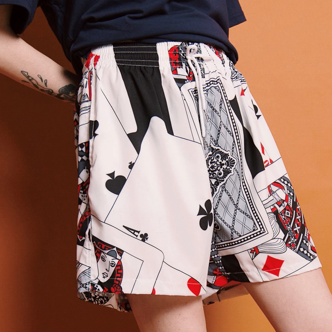 

Street Hip-hop Tide Holiday Style Personality Full of Poker Printed Loose BF Men and Women Lovers Leisure Shorts