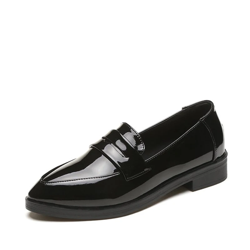 

MCCKLE Autumn Shoes Woman Flats Fashion Slip On Shallow Ladies Pointed Toe Platform Patent Leather Classic Female Casual Shoes