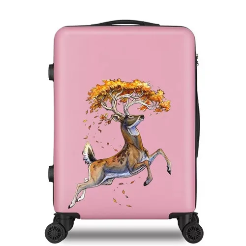 KLQDZMS Elk series 20/22/24/26inch Cartoon rolling luggage spinner ABS＋PC travel luggage trolley suitcase on wheel - Цвет: 1