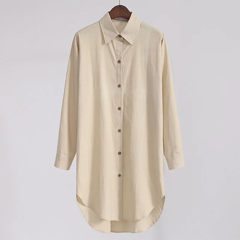 Весенняя новая Однотонная рубашка с длинными рукавами большого размера свободная белая длинная рубашка юбка женская куртка dd60