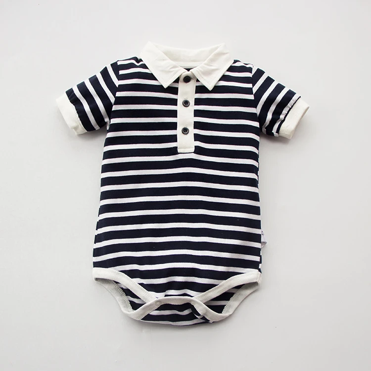 

Newborn baby cotton summer rompers short sleeve polo striped baby girl turn-down collar gentleman style baby jumpsuits outfits