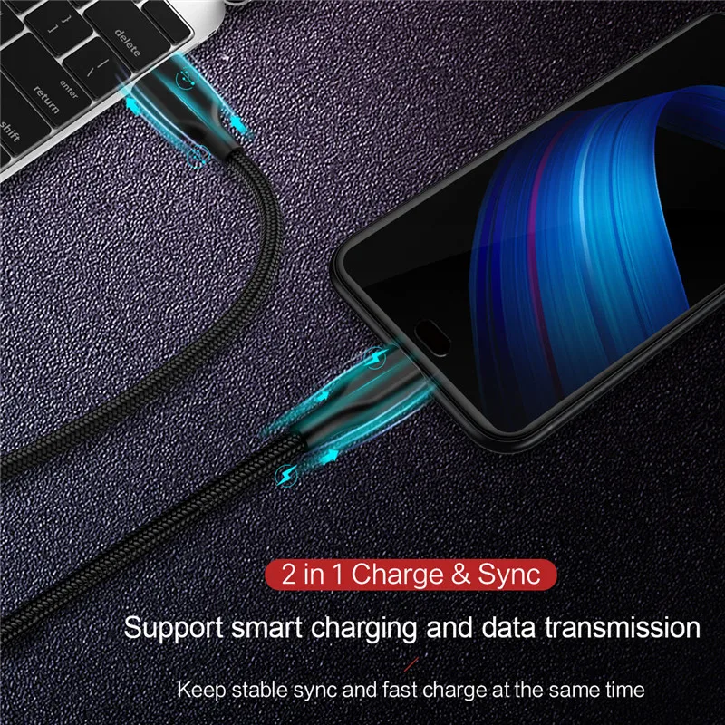 روك المصغّر usb كابل 2A النايلون سريع تهمة USB كابل بيانات لسامسونج Xiaomi LG HTC اللوحي شاحن هاتف محمول يعمل بنظام تشغيل أندرويد USB كابل شحن