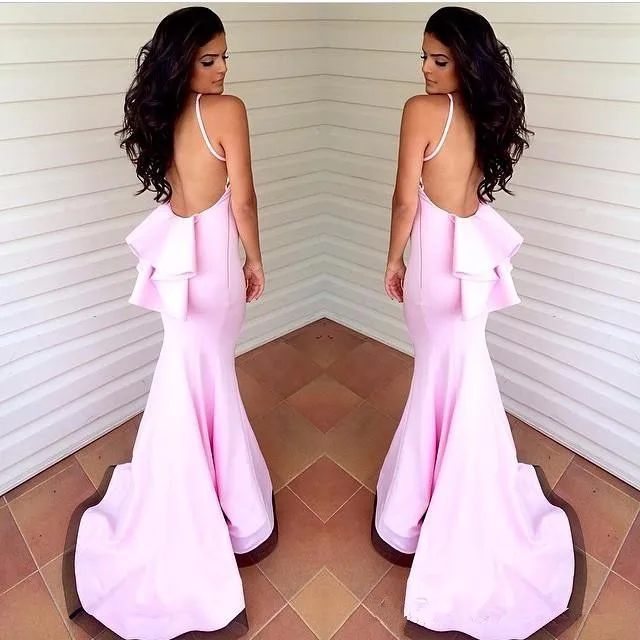 Sexy Pink Mermaid Beach Bridesmaid Dresses Layers Train