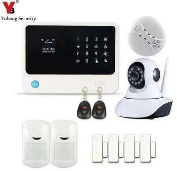 

YobangSecurity Touch Screen Wireless WIFI Alarm System Safe House Alarm System with IP Camera 433mhz Smoke Detector Door Sensor