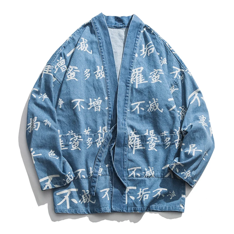 Men Streetwear Hip Hop Fashion Casual Denim Jacket Male Chinese Print Jean Cardigan Coat Harajuku Kimono Jacket Men Streetwear Hip Hop Fashion Casual Denim Jacket Male Chinese Print Jean Cardigan Coat Harajuku Kimono Jacket