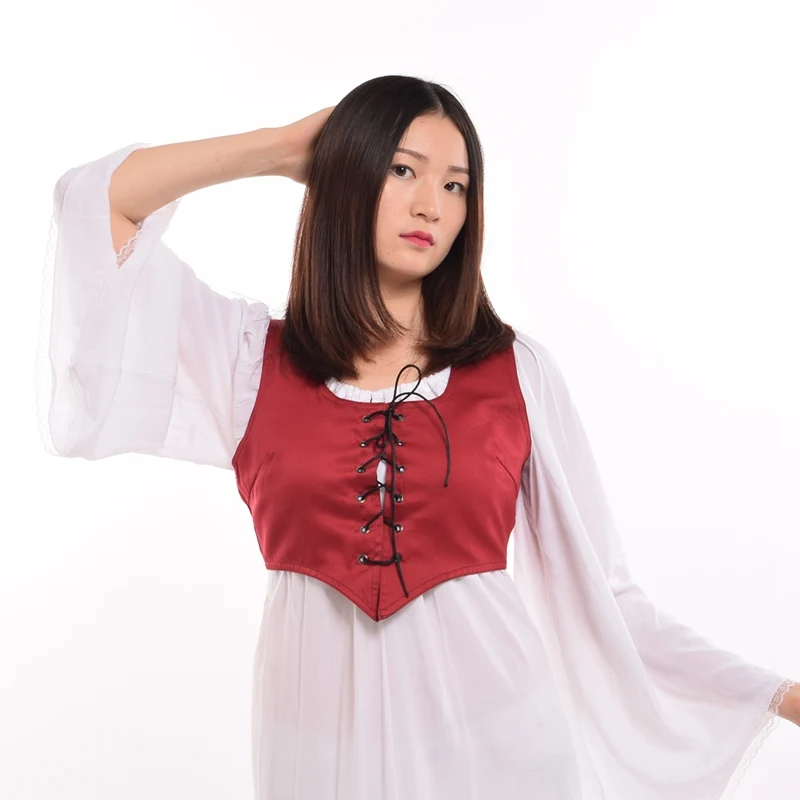 

Women Renaissance Bodice Corset Medieval Reversible Pirate Fair Wench Lace Up Vest Tops Halloween Costume