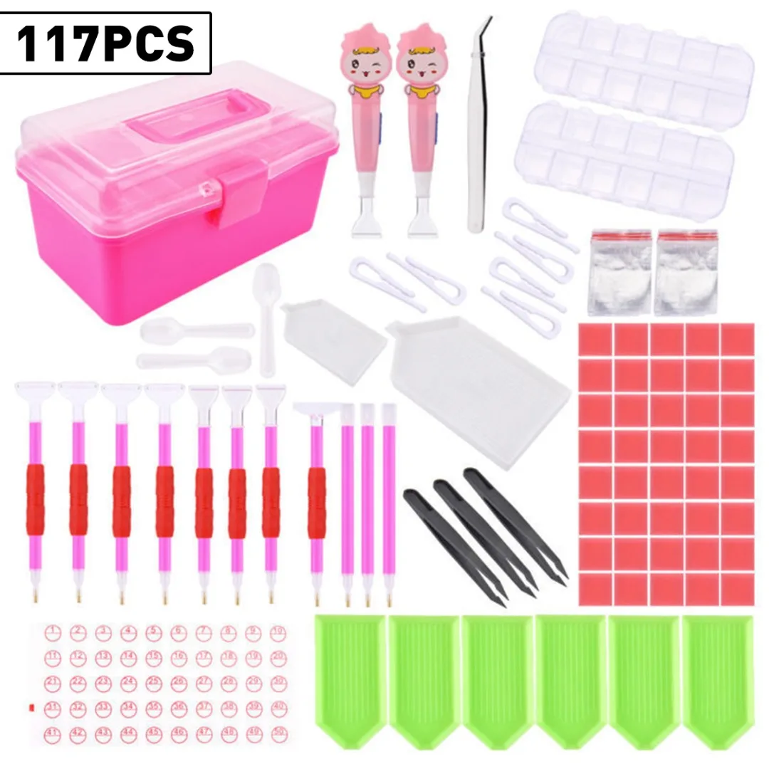 117pcs/set Handmade Diamond Painting Tools Accessories DIY Diamond Painting Cross Stitch Embroidery Pen Tweezers Tools