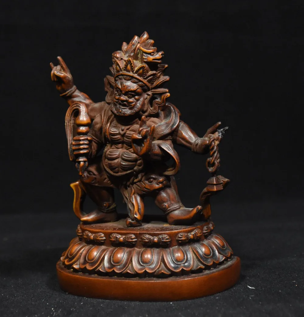

christmas 12CM Chinese Buddhism Boxwood Wood Carved Mahakala Wrathful Deity Buddha Statue halloween