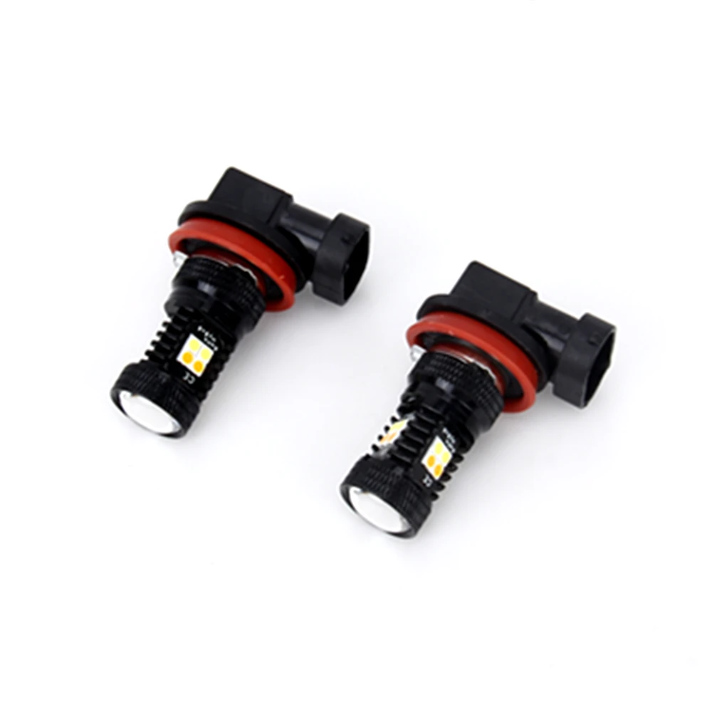 

LM 2pcs LED H11 Car LED Foglight H8 H11 HB3 HB4 9005 9006 Dual Double Color Amber White